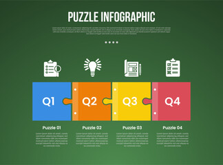 Wall Mural - puzzle or jigsaw base infographic with square shape box on horizontal direction with 4 point with da