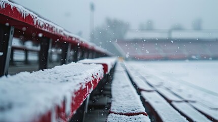 Sticker - Blurry winter sports stadium with snow-covered seating and a cold gray sky