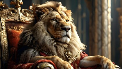 Wall Mural - Majestic lion on a grand throne, showcasing regal power and elegance in stunning detail