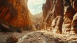 © Khoiril - cinematic shot of a narrow desert canyon in a low angle view with warm tones