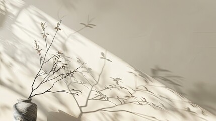 Canvas Print - A soft beige backdrop with the faint shadow of a branch creating a simple ambiance