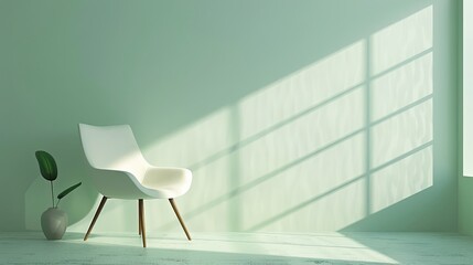 Canvas Print - Subtle green wallpaper with a soft shadow of a chair providing a peaceful ambiance