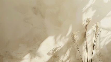 Canvas Print - Pale tan wallpaper with a blurred art shadow creating a serene and understated feel