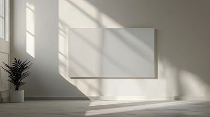 Canvas Print - Pale gray wall with a subtle shadow of modern art enhancing simplicity and grace