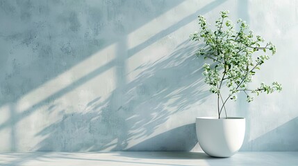 Canvas Print - Grayish-blue backdrop with a shadow of a wall-mounted planter adding minimal elegance