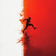 © Ai DreamscapesTH - Silhouette of a Man Jumping Over a Red and White Background