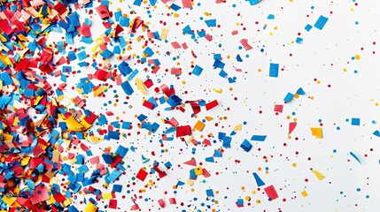 Wall Mural - White background with colorful confetti providing a playful celebratory effect