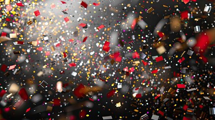 Canvas Print - Gray wallpaper with red and gold confetti creating a striking and celebratory effect
