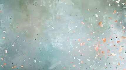 Canvas Print - Gray-green wallpaper with pastel peach and blue confetti offering calm festive design