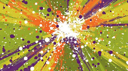 Canvas Print - Bright lime backdrop with a high-energy confetti burst in purple and orange adding excitement