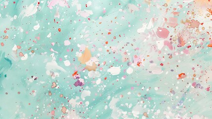 Wall Mural - Mint blue wallpaper with soft coral confetti offering a gentle and festive atmosphere