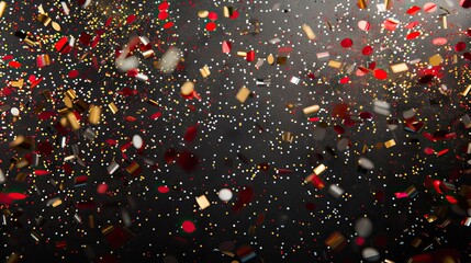 Wall Mural - Gray background with bold red and gold confetti providing a striking festive design