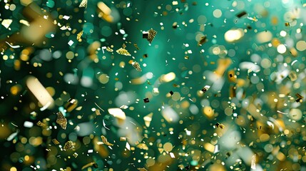 Wall Mural - Emerald wallpaper with gold and green confetti offering vibrant festive celebration