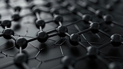 Wall Mural - Deep gray wallpaper with a hexagonal grid of glass molecules providing soft reflections and scientific detail