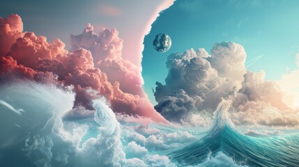 digital illustration portraying the diversity of planetary weather systems, from gentle breezes to t