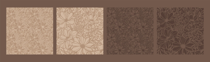 Wall Mural - brown flower patterns, warm neutral floral print card template, seamless repeating tile collection, 