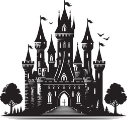 Ancient Castle silhouette vector illustration isolated on a white background