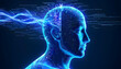© kim jji - Visually represent the flow of data or light in the form of a human, Add digital patterns or flows around the head to make it look like the AI ​​is understanding human thoughts.