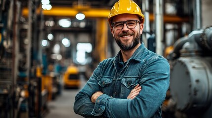 A man wearing a yellow helmet