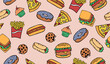 © rupa - Cute fast food pattern background vector design