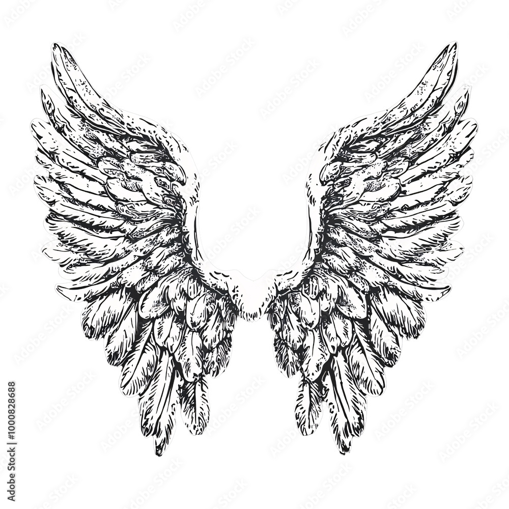 Hand drawn angel wings white transparent background clip art Stock ...