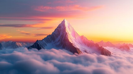 Majestic Mountain Peak Above Clouds at Sunset