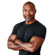 © Mahananda - Confident Middle-Aged Man with Crossed Arms in Black T-Shirt on Transparent Background