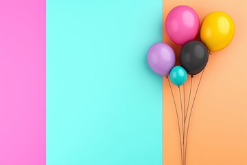 Bunch of colorful balloons are floating in the air. The balloons are in various colors, including pink, blue, yellow, and white. Colorful balloons background with space for text