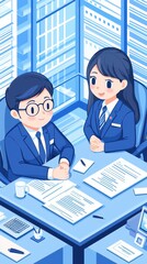 Poster - Two professionals in office meeting