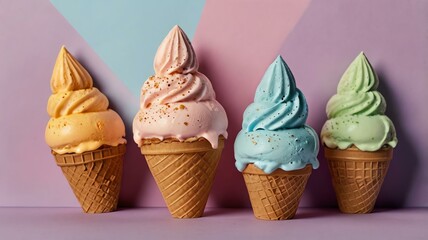 Wall Mural - appetizing ice cream flat lay aesthetic setup background