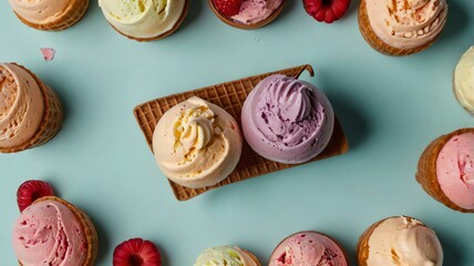 Wall Mural - appetizing ice cream flat lay aesthetic setup background
