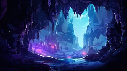 Wall Mural - View from a Cave Entrance into a Fantasy Landscape with a River