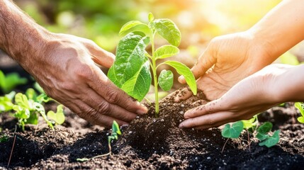 Hands Planting a Young Tree Seedling in Soil - ESG Impact Investing, Sustainable Development, and Environmental Responsibility