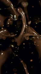 Poster - Super Slow Motion of Falling Group of Chocolate Chunks. Moving Down and Splashing into Melted Chocolate. Filmed on High Speed Cinema Camera, 1000fps.