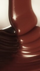 Poster - Super Slow Motion of Pouring Hot Melted Chocolate, Filmed on High Speed Cinema Camera, 1000 fps. Extreme Macro Shot, Vertical Composition.