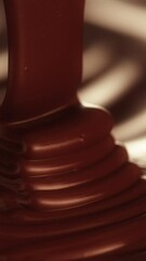 Poster - Super Slow Motion of Pouring Hot Melted Chocolate, Filmed on High Speed Cinema Camera, 1000 fps. Extreme Macro Shot, Vertical Composition.