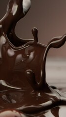 Poster - Super Slow Motion of Splashing Hot Melted Chocolate. Filmed on High Speed Cinema Camera, 1000 fps. Camera in Motion. Extreme Macro Shot.