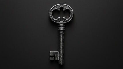 Poster - An old, metal key against a black background.