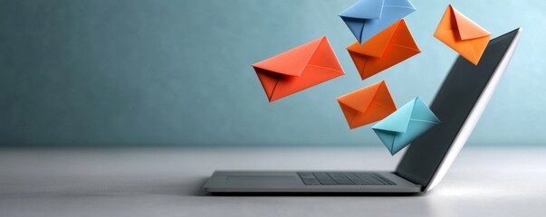 laptop with colorful envelopes flying out