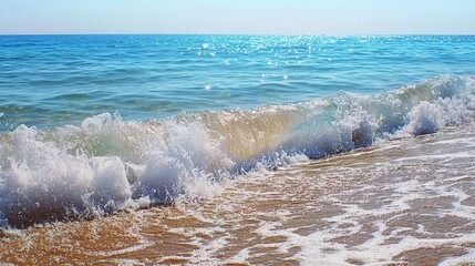 Wall Mural - Calm Waves Surging on a Sunny Shoreline