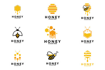 Wall Mural - Set of Honey logo design vector, Bee Farm, honey farm logo design collections