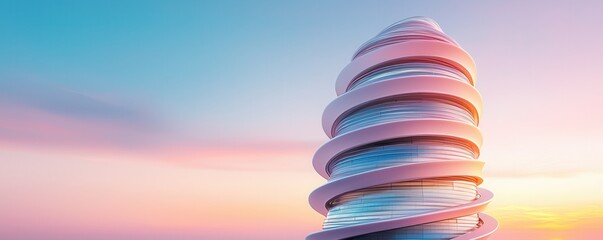 Wall Mural - Modern Architecture Spiral Building against Sky.