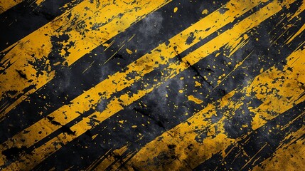 Canvas Print - Grunge abstract background with a distressed look, featuring overlapping layers of yellow and black paint streaks.