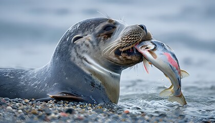 seal eating fish