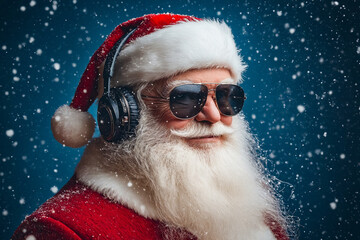 Canvas Print - A man dressed as Santa Claus wearing sunglasses and a santa hat