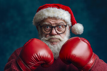 Canvas Print - A man in a santa claus hat and red boxing gloves