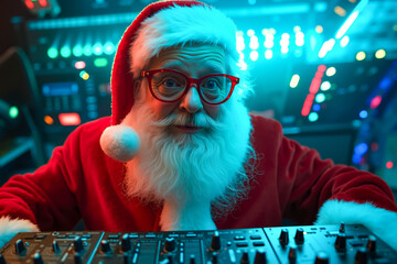 Sticker - A man dressed as Santa Claus in a recording studio