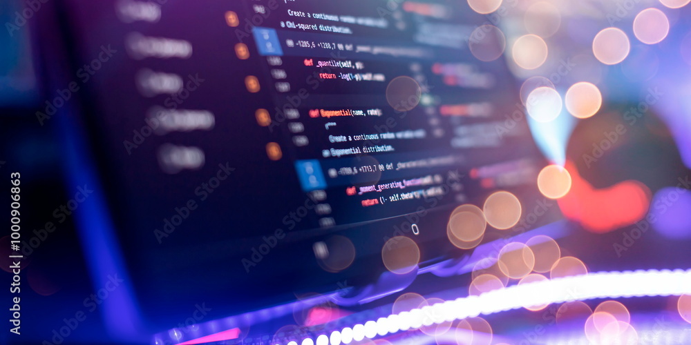 IT business.Monitor closeup of function source code. Project managers ...