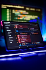 Wall Mural - notebook closeup photo. css, javascript and html usage. monitor