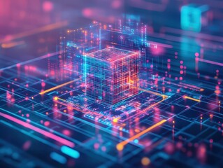 Fototapete - An AI system analyzing a 3D model, offering design optimizations in realtime, AI 3D design, intelligent design tools